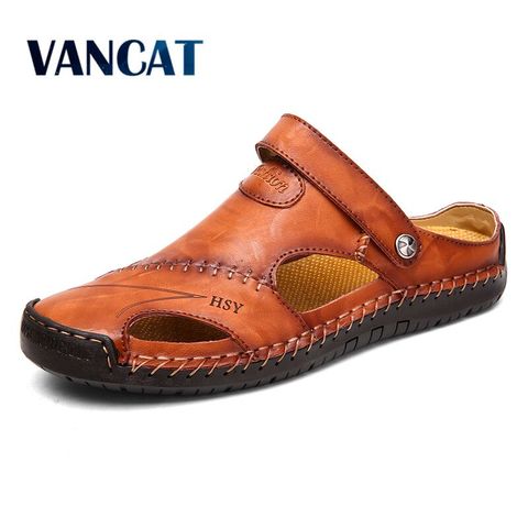 Sandalias de verano de cuero para hombre sandalias clásicas romanas 2022 zapatillas de deporte al aire libre playa goma chanclas para hombre sandalias de senderismo acuático ► Foto 1/6