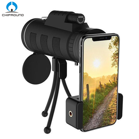 Telescopio Monocular con Zoom de 40x60 para Smartphone, cámara para acampar, senderismo, pesca, con brújula, trípode con Clip para teléfono ► Foto 1/6