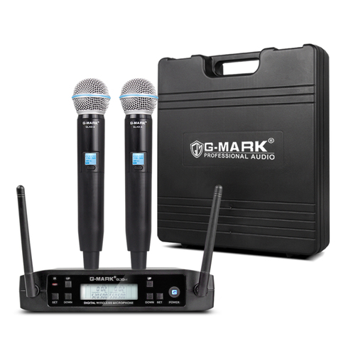 Micrófono inalámbrico G-MARK GLXD4 profesional UHF dinámico mic frecuencia automática 80M escenario de fiesta con maleta ► Foto 1/6