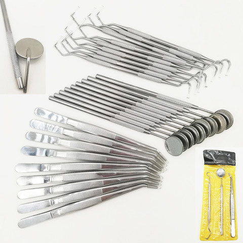 Juego de 9 espejos dentales, Kit de laboratorio de odontología, espejo bucal para dentistas, herramienta para recoger raspador de dientes, herramientas de dentista, Kits de materiales dentales, 3 unids/set ► Foto 1/6