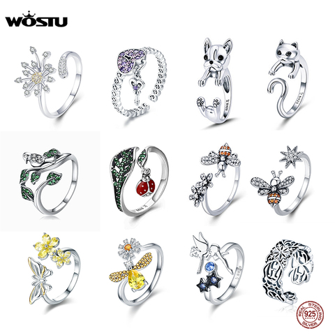 WOSTU Plata de Ley 925 auténtica boda anillo de tamaño ajustable flor Bee anillos de dedo para las mujeres de regalo de joyería de moda ► Foto 1/6