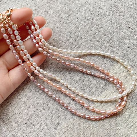 Mini Collar de perlas de arroz Vintage AA para mujer, gargantilla de perlas de agua dulce naturales, joyería de perlas blancas brillantes, 4mm ► Foto 1/6