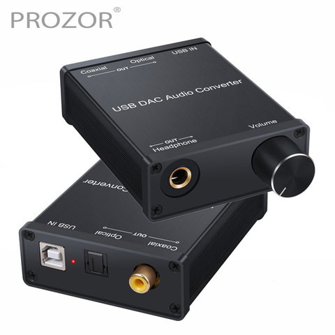 PROZOR-Adaptador convertidor de Audio USB DAC con amplificador de auriculares, USB a Coaxial S/PDIF Digital a analógica, tarjeta de sonido de Audio de 6,35mm ► Foto 1/6
