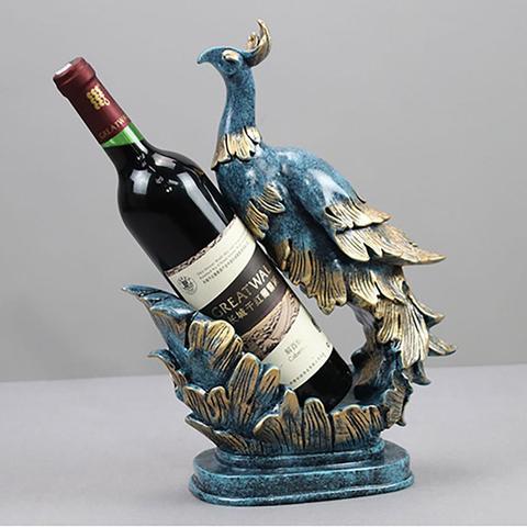 Azul y dorado Peahen Phoenix titular de la botella de vino en Rack soporte para champán Bar estante de almacenamiento de cerveza la vida Interior de habitación de manualidades ► Foto 1/5