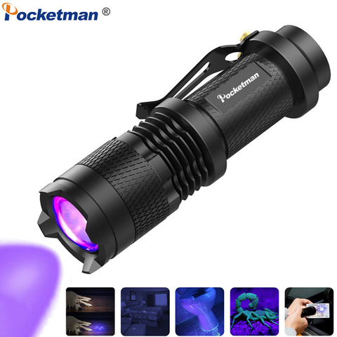 UV portátil LED linterna Zoomable antorcha UV 395nm Ultravioleta linterna retroiluminación para marcador Checker para orina de detección ► Foto 1/6