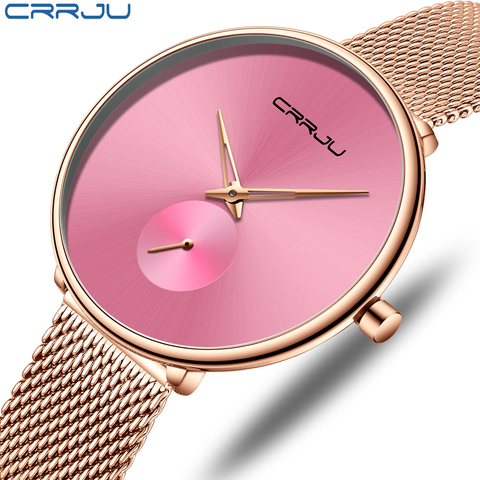 CRRJU-reloj de pulsera de cuarzo para mujer, accesorio de lujo, elegante, plateado, minimalista, resistente al agua ► Foto 1/6