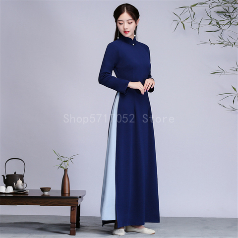 Ao Dai encantador 2022 Qipao vestido de las Mujeres de Vietnam tradicional vestido largo traje Cheongsam Mandarin Collar Vestidos asiática elegante ► Foto 1/6