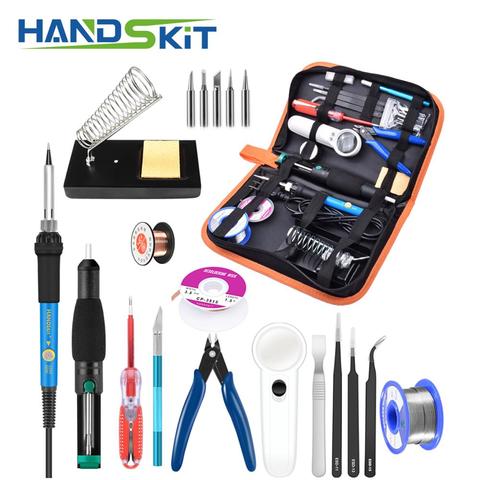 HANDSKIT 60 W ajustable temperatura hierro Kit de soldadura con 5 piezas consejos de desoldadura bomba de pie de soldadura de hierro pinzas lupa ► Foto 1/6