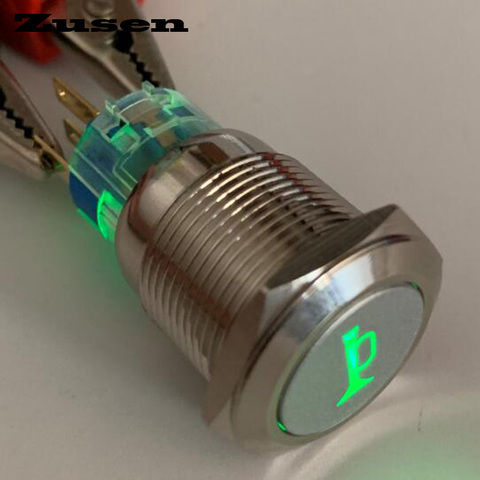Zusen-Interruptor de botón momentáneo con bocina iluminada, 19mm, ZS19F-11DT/G/12V/N con bocina iluminada ► Foto 1/2