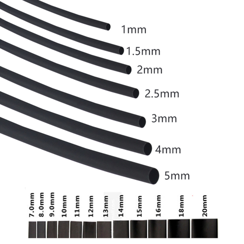 2:1 negro 1, 2, 3, 5, 6mm, 8mm, 10mm, encogimiento de calor de diámetro Heatshrink tubo de envoltura de alambre vender DIY conector reparación ► Foto 1/3