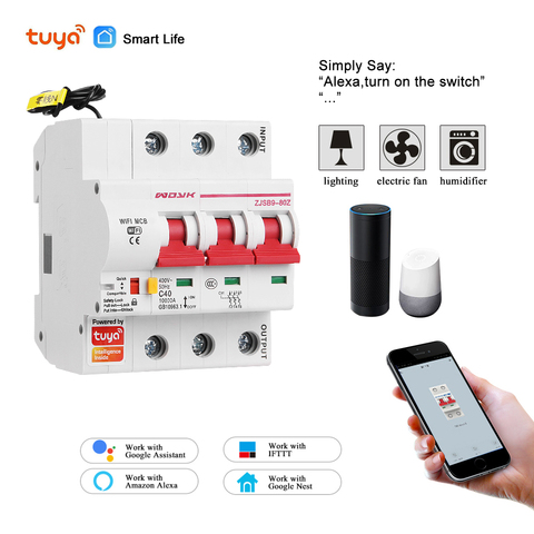 Smart Life(tuya)-disyuntor inteligente 3P con WiFi, protección contra sobrecarga y cortocircuito, compatible con Amazon, Alexa y google home ► Foto 1/6