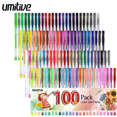 Umitive 100 colores brillo Set de plumas de Gel bien tinta Multicolor para adultos libros para colorear DIY Scrapbooking arte dibujo ► Foto 1/6