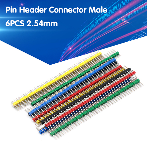 6 unids/set conector de pines macho 2,54mm tono tira de conectores de pines de una sola fila 40 Kit de conectores de pines para placa PCB ► Foto 1/6