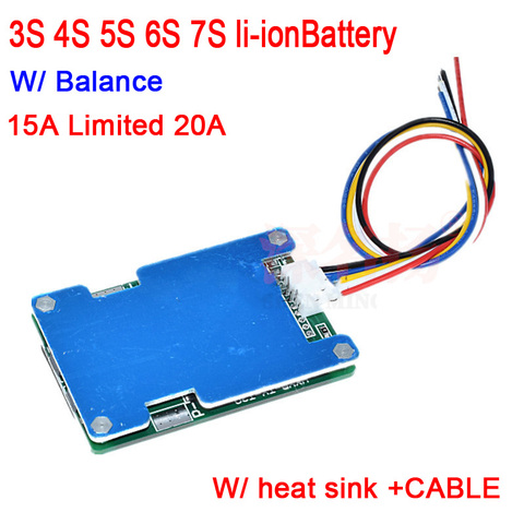 4S 5S 3S 6S 7S 15A limit 20A 18650 ion, placa de protección de batería de litio BMS 3,7 V 12V 16,8 V 21V 25,2 V 29,4 V W, disipador de calor de equilibrio ► Foto 1/6