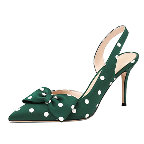 Lovirs, vintage pajarita, corbata de Slingback 8,5 cm bombas señaló Toe Stiletto tacones Polka Dot vestido de zapatos de tacón alto talla grande US5-15 ► Foto 1/6