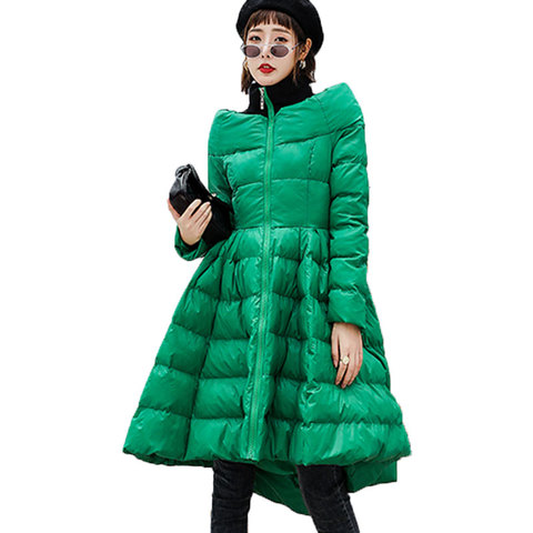 De gran tamaño abrigo de invierno abrigo de las mujeres Maxi vestido estilo realzado de algodón chaqueta de invierno las mujeres vestido negro Parka mujer Manteau Femme L535 ► Foto 1/6