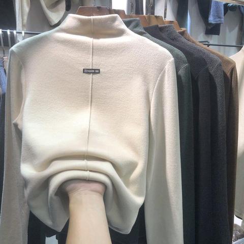 Fondo de doble velour medio cuello alto para mujer, otoño e invierno, con Camiseta de felpa y gruesa, 2022 ► Foto 1/4