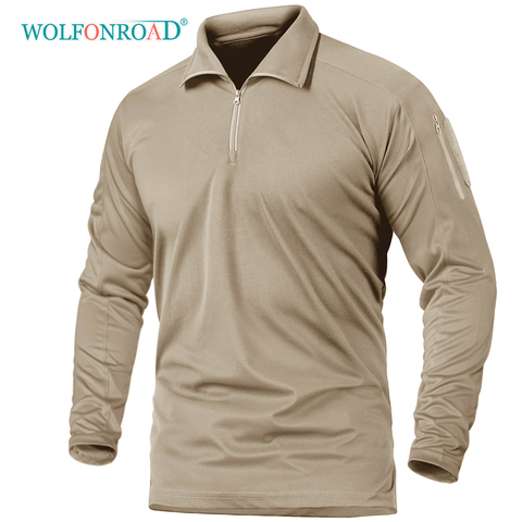 WOLFONROAD-camisetas tácticas de manga larga para hombre, jersey de caza con cuello con cremallera, ejército con cremallera, deportes de senderismo, entrenamiento, Tops, 1/4 ► Foto 1/6