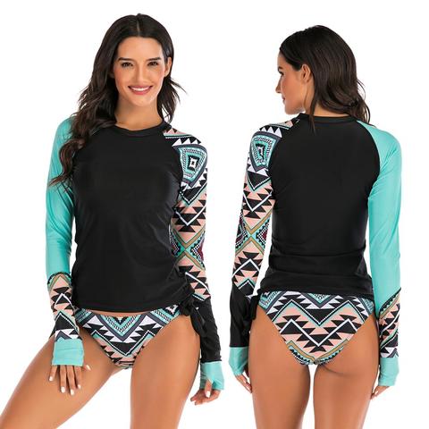 Sexy traje de baño Bikini de mujer Rashguard mujeres de manga larga traje de baño rashguard surf dos piezas traje de baño Tankini conjunto de surf natación ► Foto 1/6