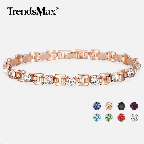 Pulseras de circón cúbico para mujer, 8 colores, pulsera de eslabones cuadrado dorado rosa 585, regalos para novia, esposa, joyería para mujer 20,6 cm GBM101 ► Foto 1/6