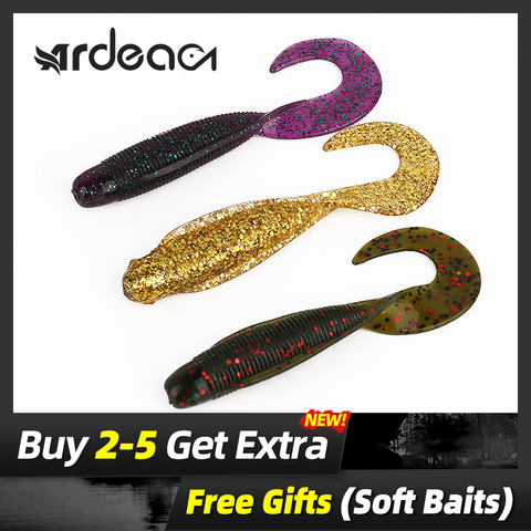 Ardea de señuelos suaves de silicona cebo 6 uds 90mm 6,3g rizado Swimbait cola Wobblers gusano Jigging Artificial Baitfishing de pesca ► Foto 1/6