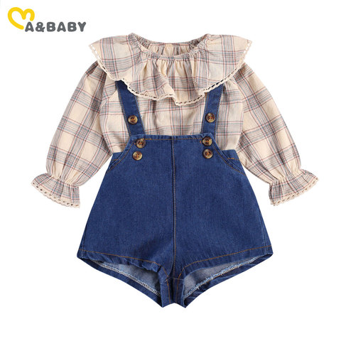 Ma & Baby-Conjunto de ropa para niños y bebés de 0 a 24 meses, conjunto Vintage con volantes, Top de manga larga, petos Vaqueros, trajes ► Foto 1/5