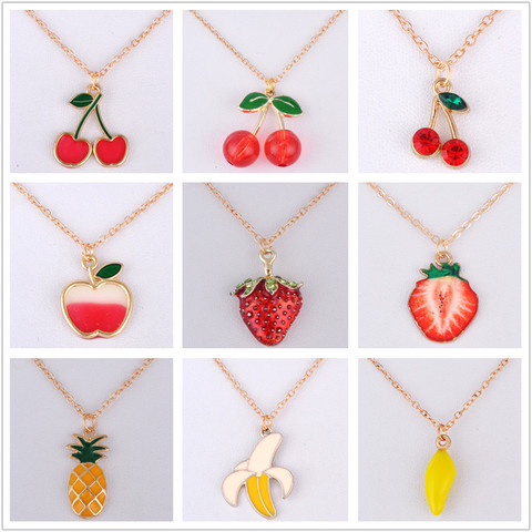 Collar con colgante de fruta esmaltada, Gargantilla con mango de manzana, plátano, fresa, cereza, cadena, joyería de moda, boutique ► Foto 1/6