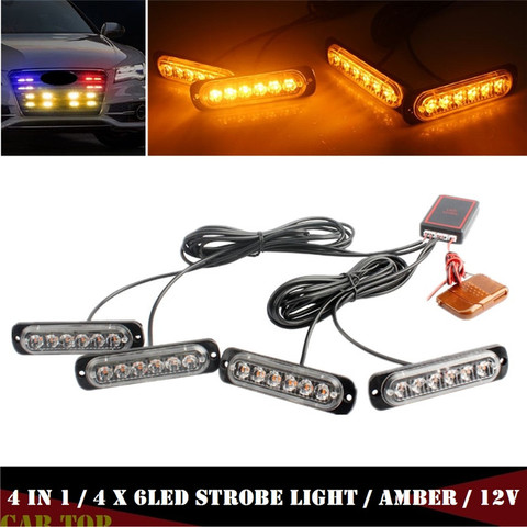 Luces LED estroboscópico de color ámbar para coche, estroboscópico inalámbrico, 24 luces LED, 12V, para remolque, luz estroboscópico de camión, diodo de luz estroboscópica ► Foto 1/6