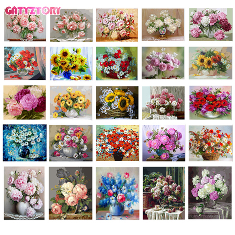 GATYZTORY-Cuadro de flores de acrílico por números, pintura al óleo por números, para decoración del hogar, regalo ► Foto 1/6