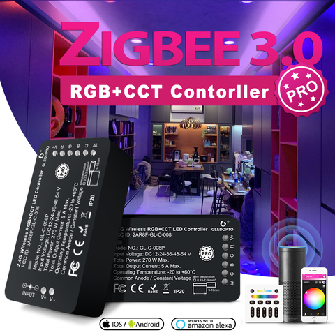 GLEDOPTO-controlador LED ZigBee 3,0 Pro RGBCCT, Control por voz, aplicación inteligente, funciona con Amazon Echo Plus, SmartThings RF ► Foto 1/6