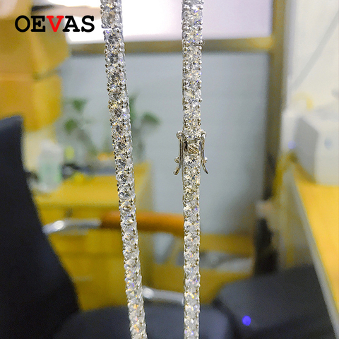 OEVAS 100% de Plata de Ley 925 Plata brillante 3mm/4mm de alto carbono de tenis de diamantes Cadena de 45cm collar de regalo de joyería fina al por mayor ► Foto 1/6