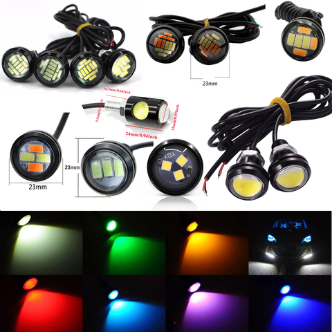 12 V 18 MM 23 MM LED ojo de águila del coche niebla DRL día aparcamiento marcha atrás señal amarillo azul blanco rojo impermeable luces de circulación diurna ► Foto 1/6