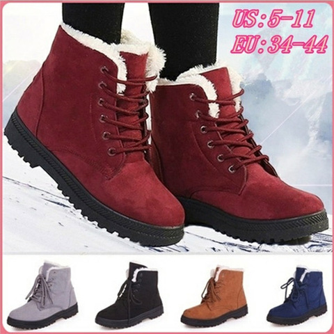 Botas de nieve de talla grande 44 para Mujer, zapatos de invierno con tacón, botines, plantilla de felpa cálida ► Foto 1/6