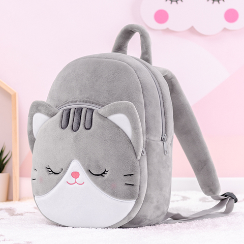 Gloveya-Mochila De felpa de gato gris para niños, morral escolar de animales de peluche suave, bolso encantador para bebés y niñas ► Foto 1/6