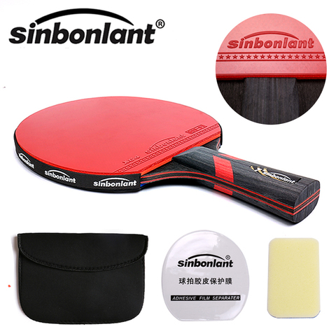 Raqueta de tenis de ping pong, mango largo, hoja de carbono de goma con doble cara, raqueta de ping pong con funda ► Foto 1/6