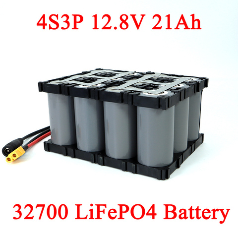 Lifepo4-Paquete de batería para barco eléctrico, 4S3P, 12,8 V, 21Ah, 32700, con 4S, 20A, Máximo, 60A, equilibrado, BMS, sin interrupción, fuente de alimentación de 12V ► Foto 1/6