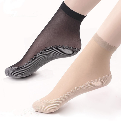 Calcetines cortos de algodón antideslizantes para mujer, medias transparentes finas, absorbentes para el sudor, color negro, para verano, 2 pares ► Foto 1/5