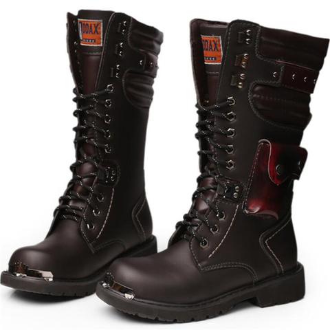 Botas de cuero hasta la rodilla para hombre Botas de moto de invierno para Hombre Zapatos Punk Rock botas militares al aire libre botas de herramientas casuales para hombre ► Foto 1/6