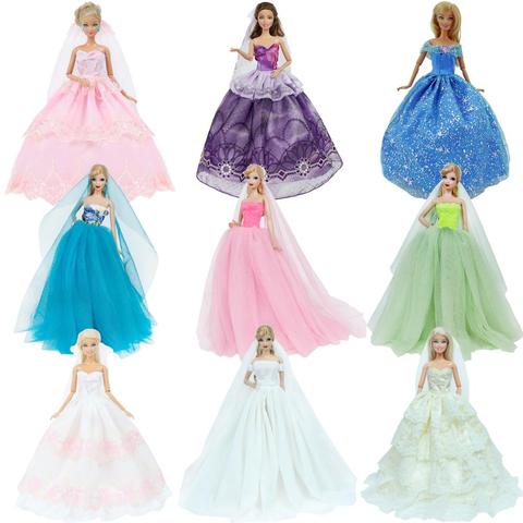 Vestido de novia hecho a mano princesa fiesta de noche bola vestido largo falda velo de novia ropa para muñeca Barbie accesorios Navidad DIY juguete ► Foto 1/6