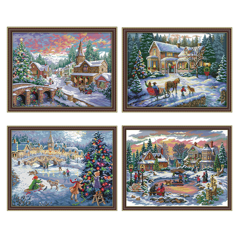 Escena de nieve en invierno, Serie de Navidad, punto de cruz, 11CT, 14CT, Kit de bordado, regalo de decoración de Navidad ► Foto 1/6