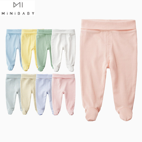 Pantalones unisex de algodón orgánico para bebés recién nacidos, pantalones de tiro alto para cuidado del vientre para niñas y bebés, pantalones largos informales para niños ► Foto 1/6