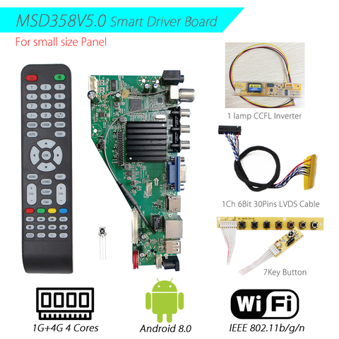 Placa controladora LED inteligente MSD358V5.0, con Android 8,0, 1G + 4G, 4 núcleos, inalámbrica, wifi, TV, LCD, Kit de Controlador Universal, lvds y lámpara ► Foto 1/6