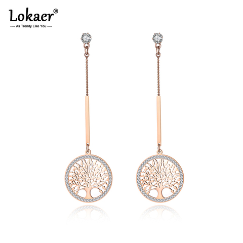 Lokaer-pendientes bohemios de acero inoxidable para mujer y niña, joyería con borla de árbol y flores, Pendientes colgantes de cristal de arcilla CZ, E19123 ► Foto 1/6