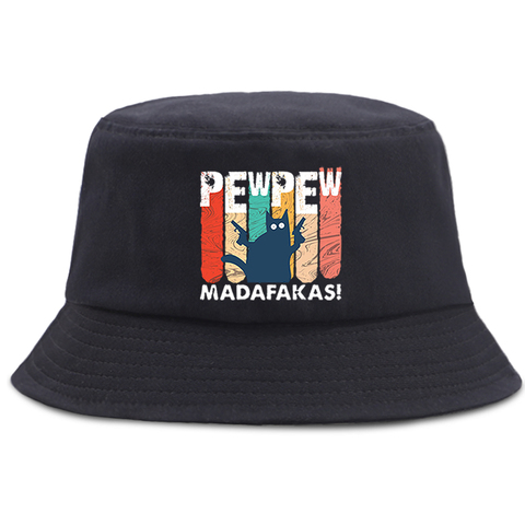 Pew Madafakas-Sombrero de Sol de gato negro para hombre y mujer, sombreros de pescador casuales de estilo Hip Hop para mujer, gorros de cubo para exteriores Unisex, Sombrero panamá de verano ► Foto 1/6