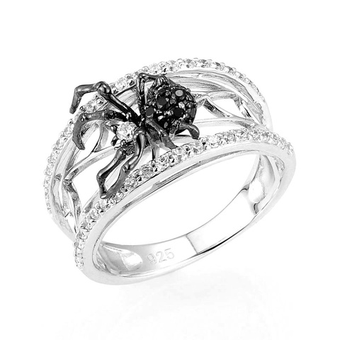 Huitan-Anillo de plata de primera ley con forma de araña para mujer, sortija, plata esterlina, Circonia cúbica, zirconia, circonita, zirconita, circón, color negro, blanco, Animal araña ► Foto 1/6