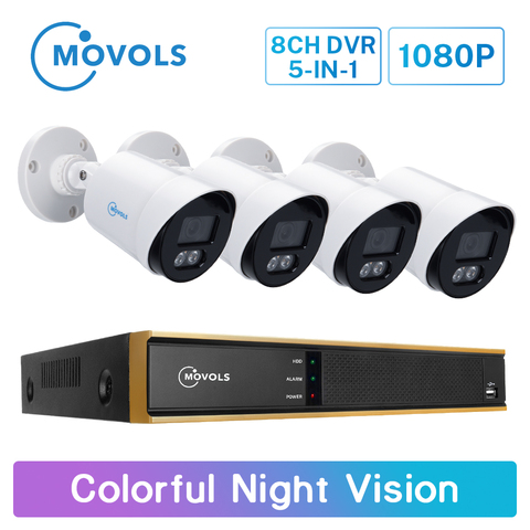 Movols-cámara CCTV de visión nocturna para exteriores, Kit de videovigilancia de sistema de seguridad impermeable, 1080P, 8 canales, 2MP, P2P, DVR, 4 Uds. ► Foto 1/6