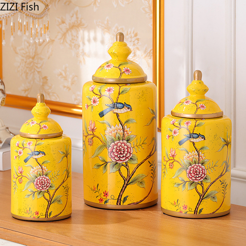 Frascos de porcelana con patrón de flores pintadas, recipiente tarro para té, jarrón de cerámica multiusos, decoración Vintage para el hogar ► Foto 1/6