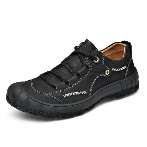 100% zapatos de cuero genuino hechos a mano para hombre, zapatos informales para hombre de talla grande 48, zapatos de trabajo para exteriores, zapatos planos para hombre ► Foto 1/6