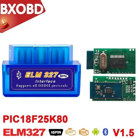 10 unids/lote ELM 327 PIC18F25K80 ELM327 Bluetooth V1.5 OBD2 ELM327 V1.5 ELM 327 Bluetooth V1.5 lector de código ELM 327 OBD2 escáner ► Foto 1/5