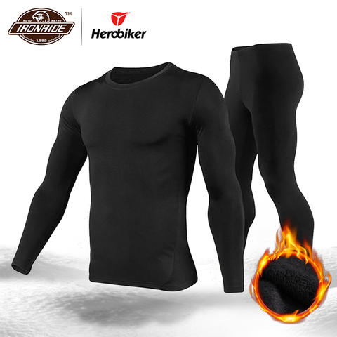 Herobiker-Conjunto de ropa interior térmica para hombre, forro polar, capa Base de esquí para motocicleta, Camisetas largas cálidas y Tops, traje inferior ► Foto 1/6